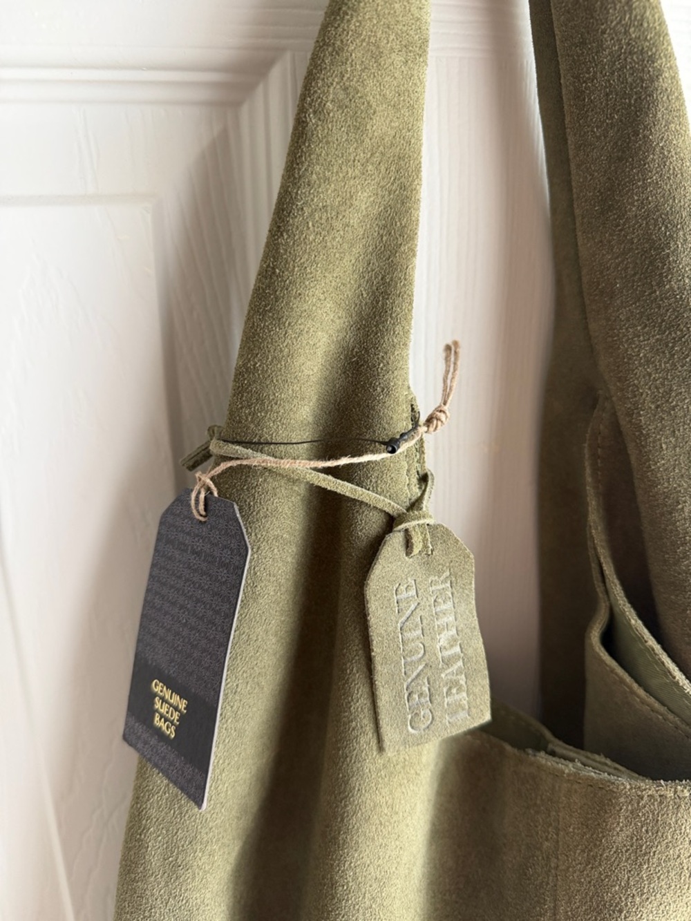 Olive Suede Hobo Bag with Wide Shoulder Strap - Picture 3 of 4